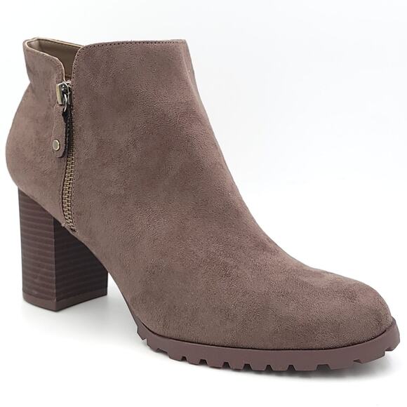 Style & Co Women Block Heel Ankle Booties Idee Size US 9.5M Brown Faux Suede - Picture 1 of 6